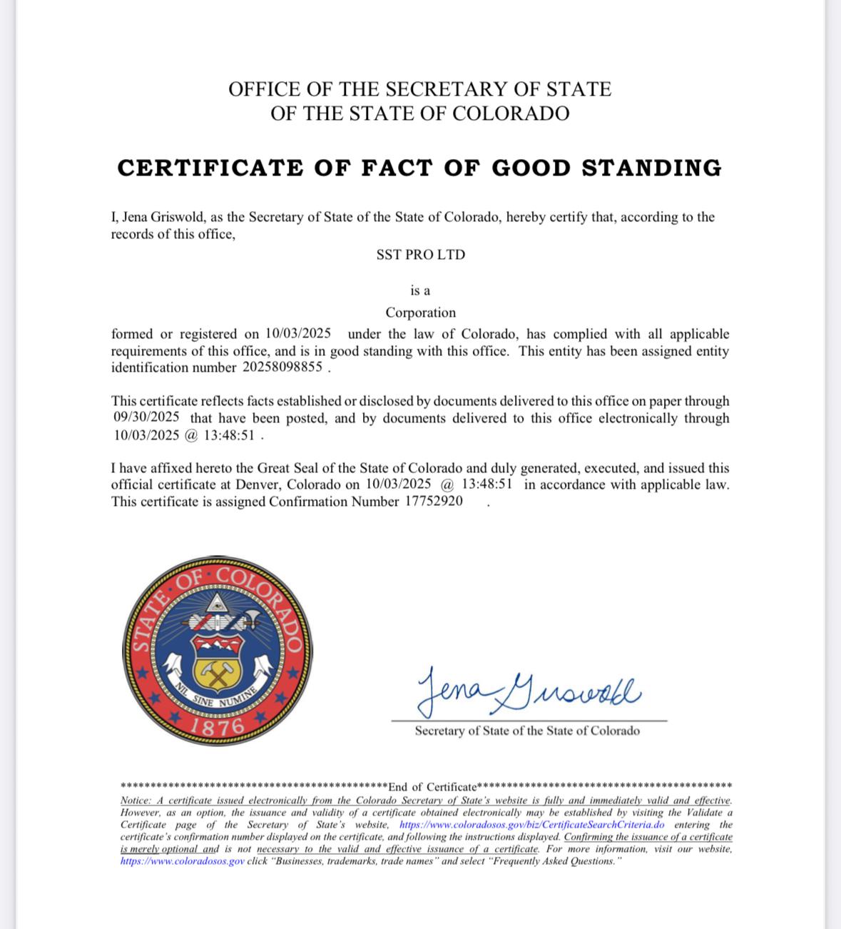 UK Compliance Certificate